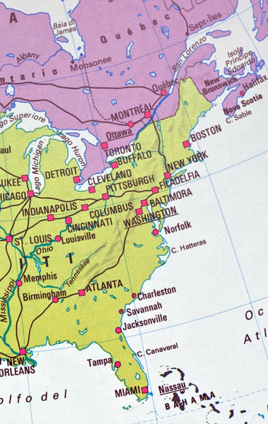 Stati Uniti East Coast con bambini -mappa